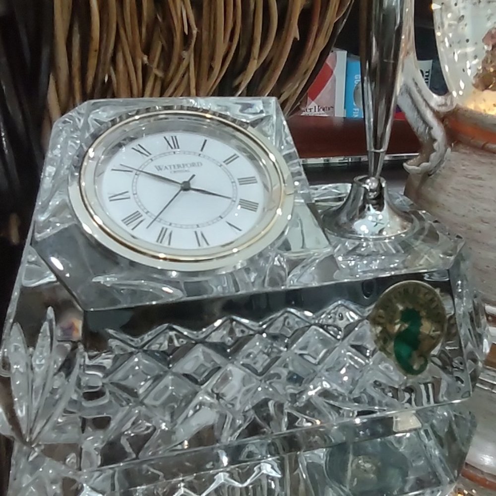 Vintage Waterford Crystal Desk Clock with Pen